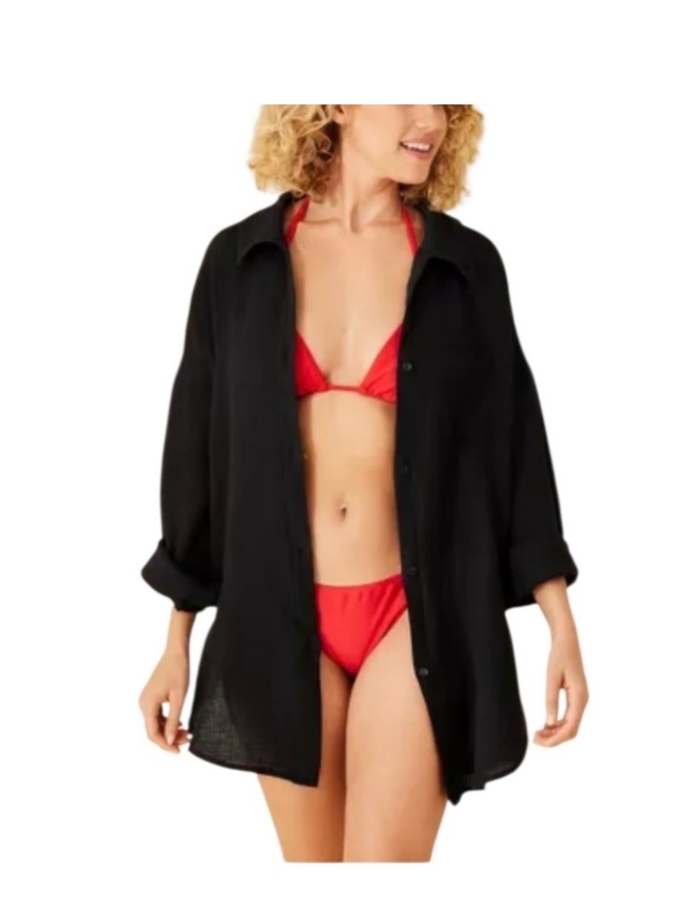 Swimsuit Coverup Black Button-Up